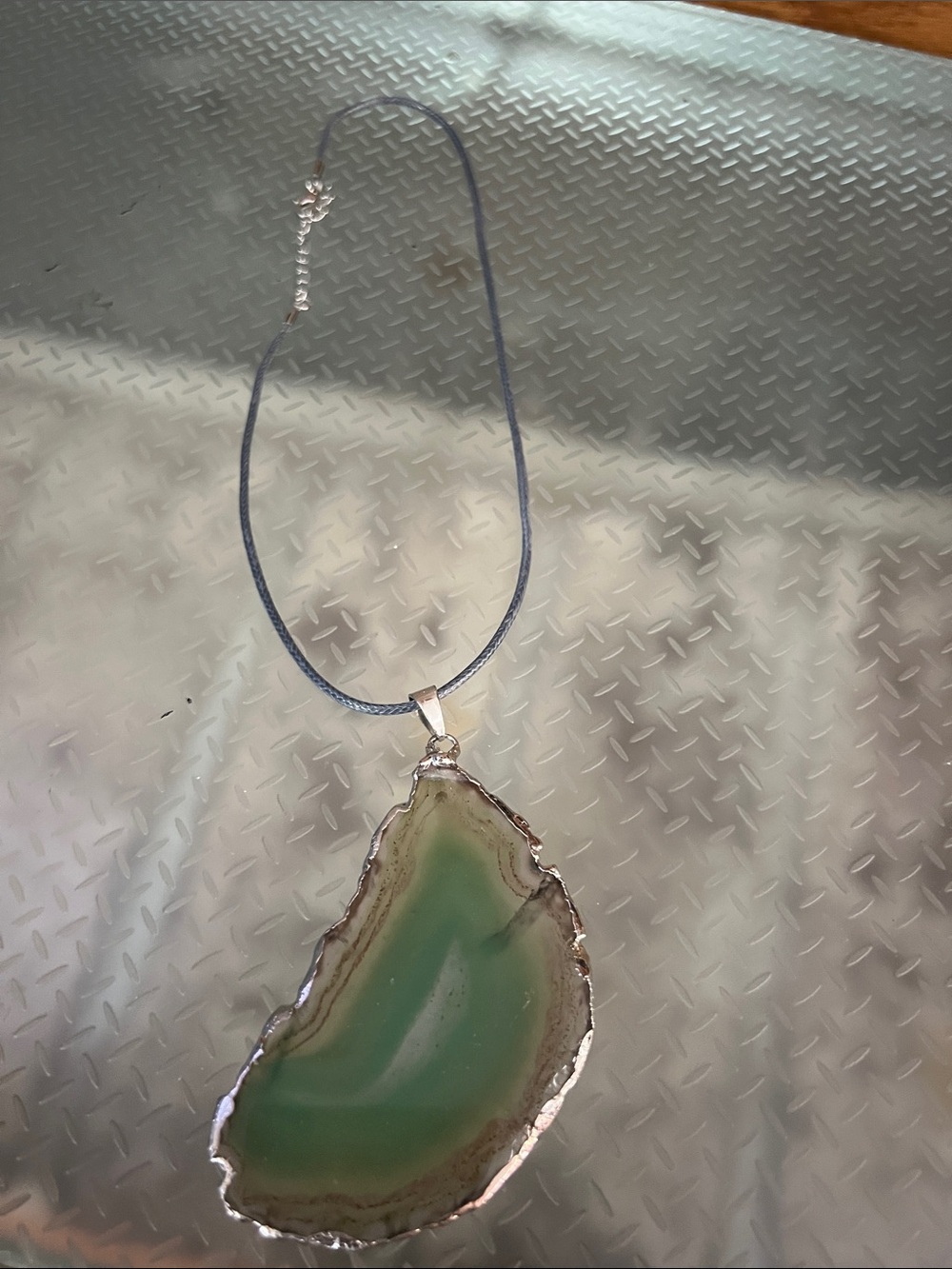 Green Agate Slice Pendant Necklace - Unbranded